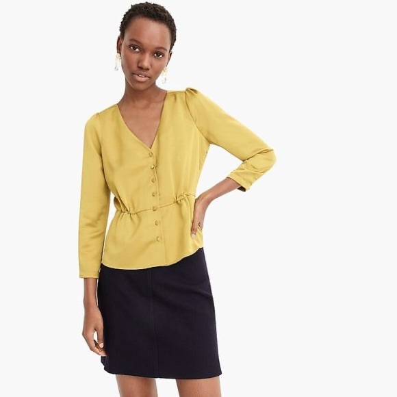 J. Crew Long Sleeve Satin Crepe Peplum Blouse in Chartreuse - Picture 2 of 11